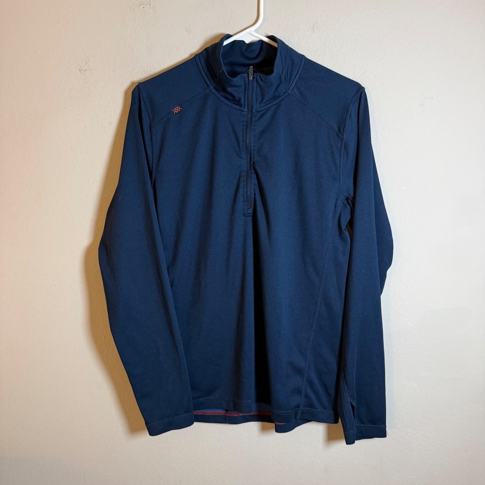 Rhone Polartec Mens Navy Blue Quarter Zip Grid Fleece Pullover Thumbholes Size M